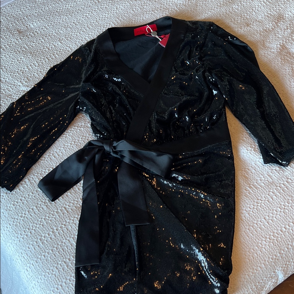 Halston Heritage Black Sequin Kimono Dress